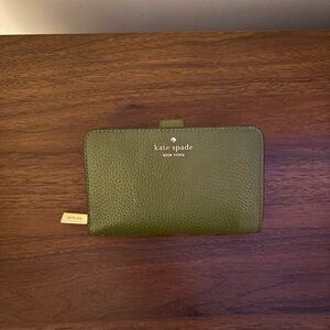kate spade Olive Green Pebbled Leather Zip Wallet